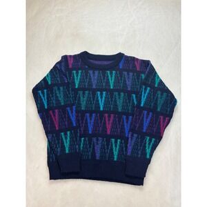 Vintage Abstract Pattern Knit Sweater Pullover Top Colorful‎